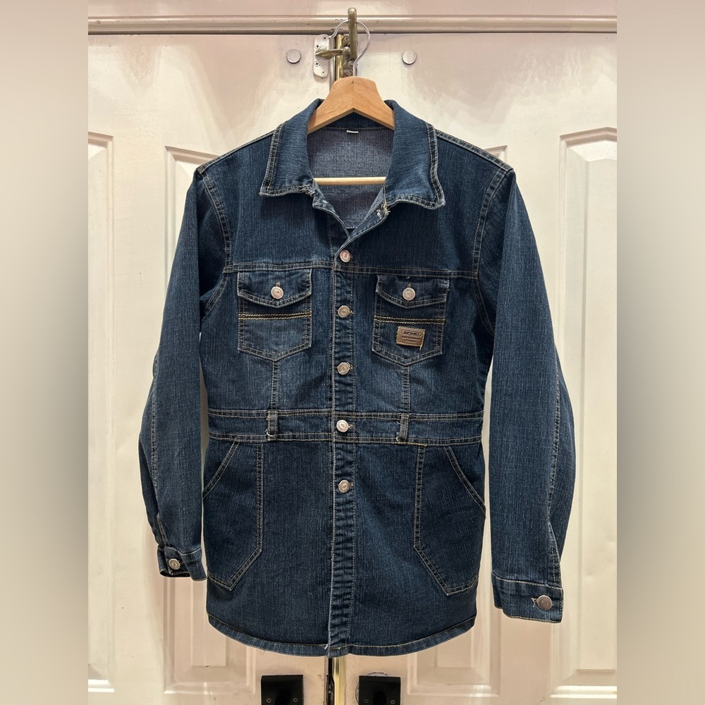 Vintage Denim Chore Jacket Longline Shirt Dark Wash